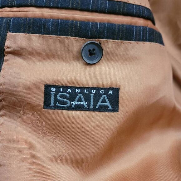 Gianluca ISAIA Napoli Wool 2 Piece Suit Sz 42R Pant 34x29 Gray Brown Pinstripe - Picture 8 of 14